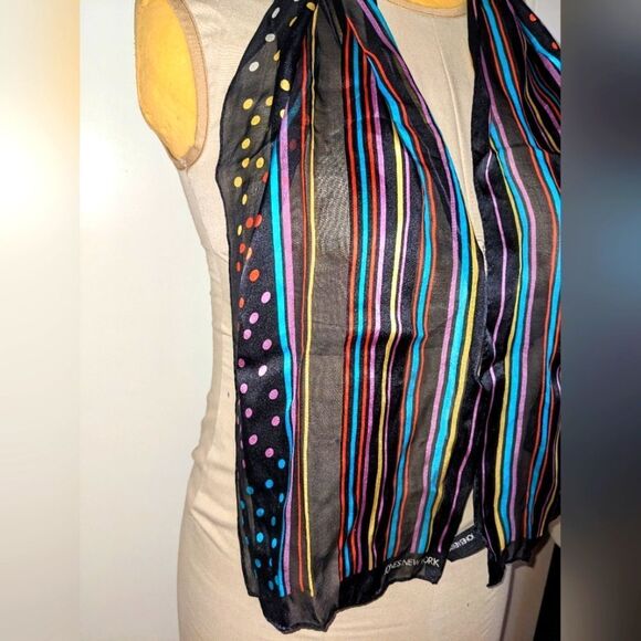 Jones New York 100% Silk Sheer Rainbow Stripe Polka Dot Long Scarf - Picture 3 of 10